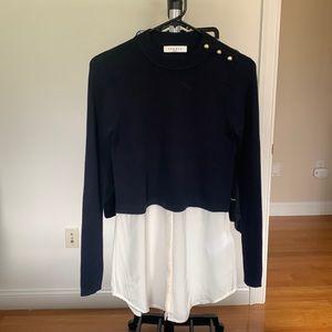 Sandro women’s wool crewneck sweater with faux silk under shirt